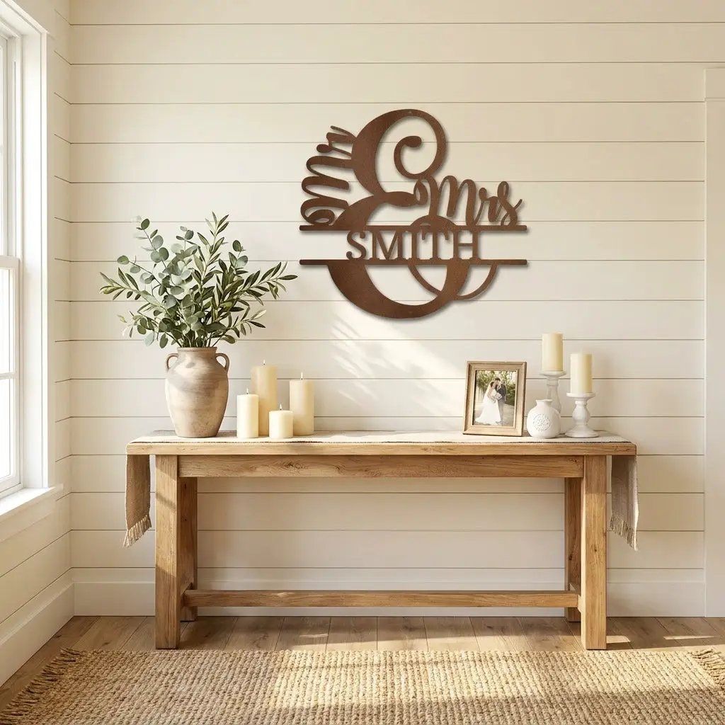 Couples Custom Name Monogram Mr. and Mrs. Steel Wall Sign