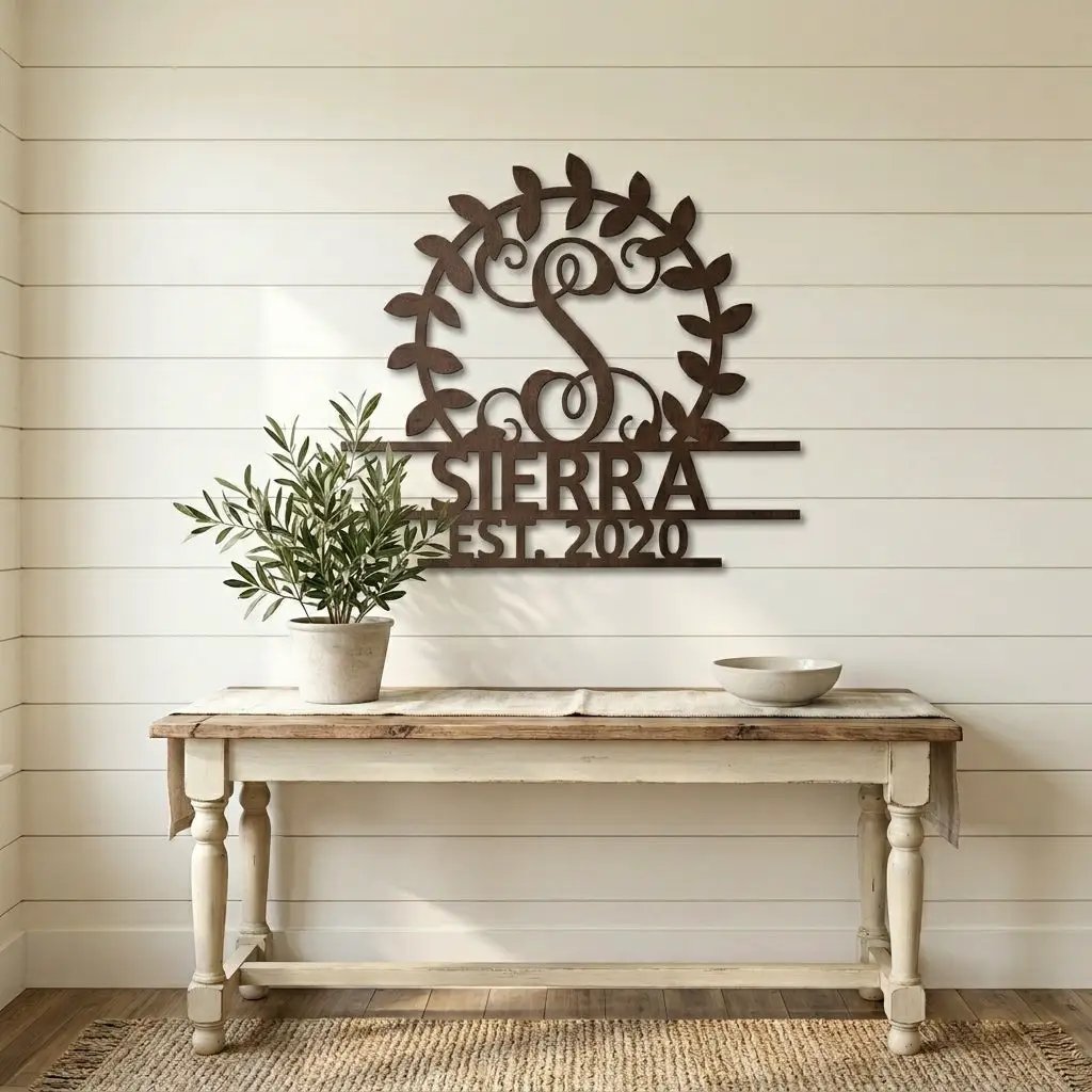 Custom Crest Metal Wall Sign – Personalized Family Name, Monogram, and Established Year – Made in the USA – 5 Sizes & Colors