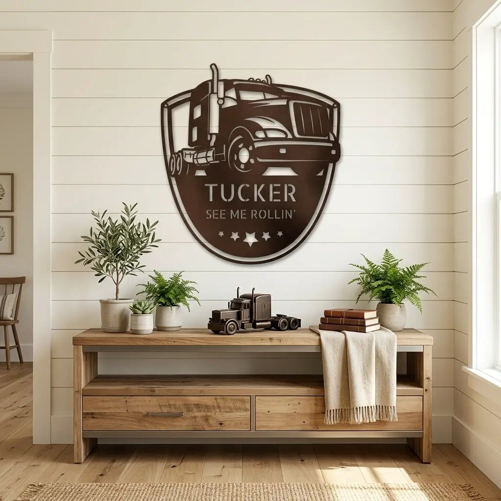 Personalized Trucker Metal Wall Art Sign | Custom Semi Truck Name Sign | Truck Driver Gift | Custom Steel Wall Decor | Made in USA