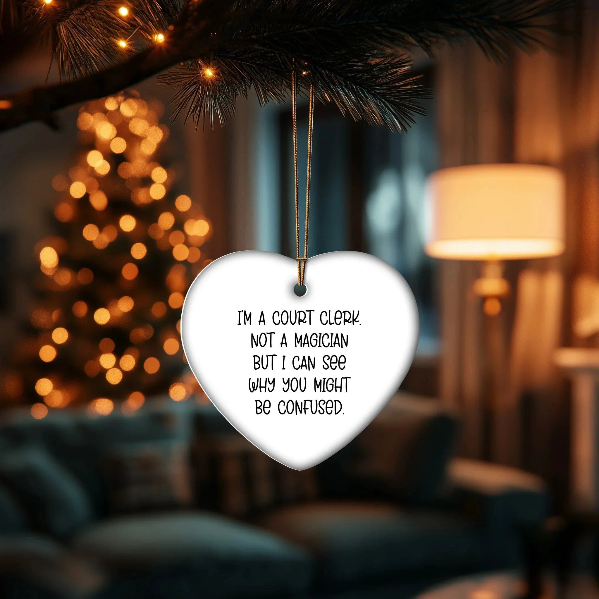 Court Clerk Gifts from Friends - Funny Christmas Heart Ornament with Quote 'I'm A Court Clerk. Not A Magician But I Can See Why You Might Be Confused.' for Court Clerk, Men, Women, Coworkers, Family