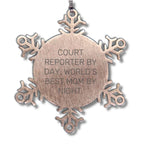 Court Reporter Gifts - Snowflake Ornament for Men or Women - 'Court Reporter By Day, World's Best Mom By Night.' - Unique Christmas Unique Gifts from Mom to Court Reporter