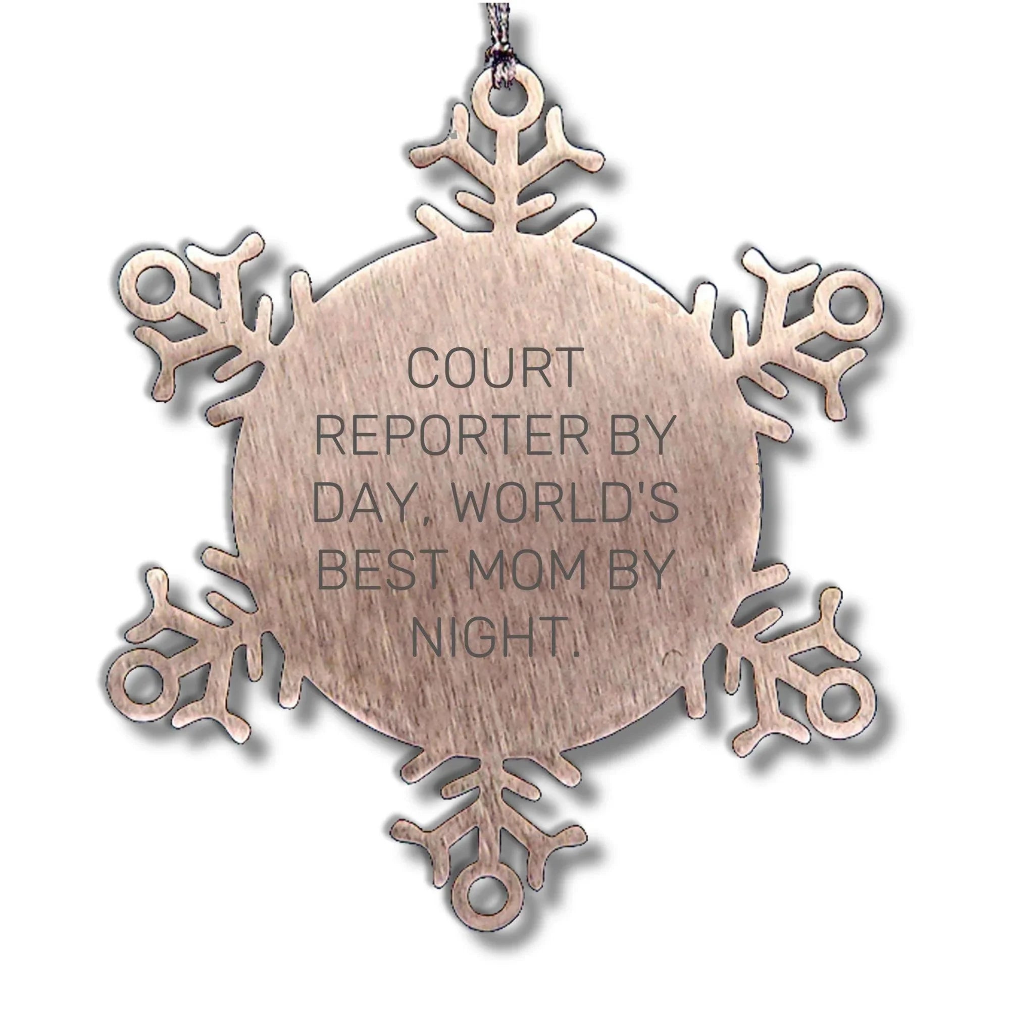 Court Reporter Gifts - Snowflake Ornament for Men or Women - 'Court Reporter By Day, World's Best Mom By Night.' - Unique Christmas Unique Gifts from Mom to Court Reporter