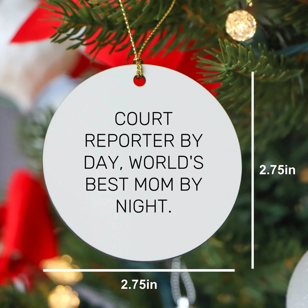 Court Reporter Gifts from Friends for Christmas, 'Court Reporter By Day, World's Best Mom By Night.' Circle Ornament