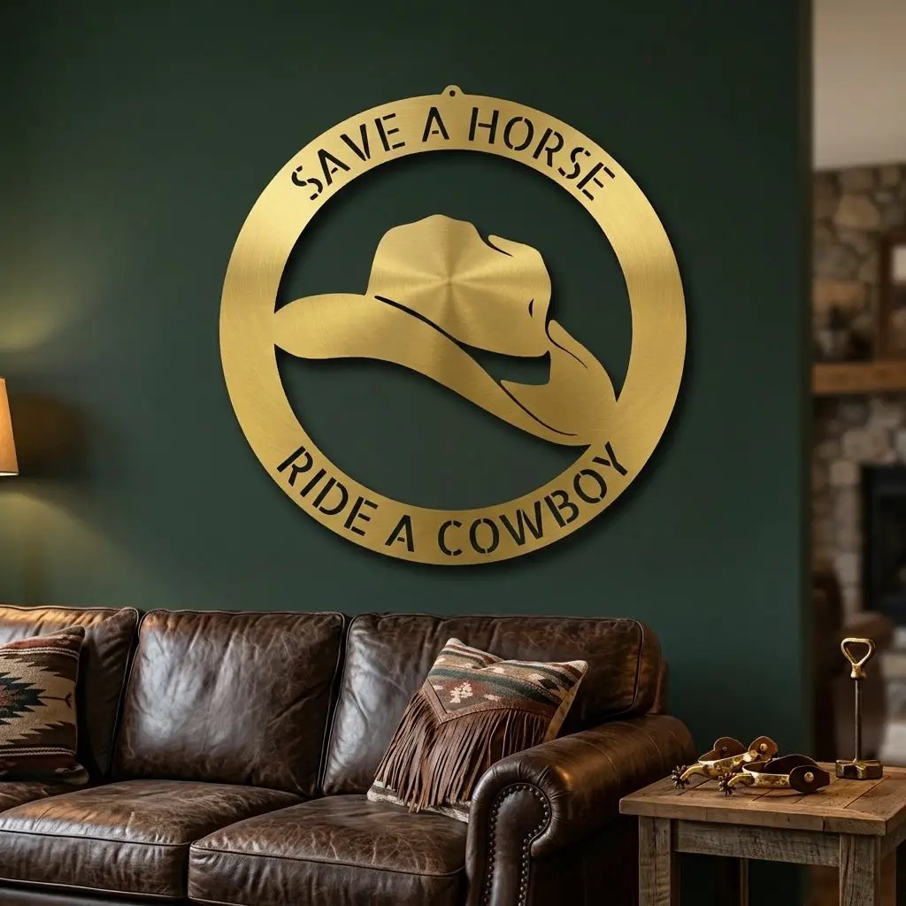 Personalized Cowboy Hat Metal Wall Art | Custom Ranch Name Sign | Western Metal Wall Decor | Rustic Farmhouse Wall Art | Made in USA