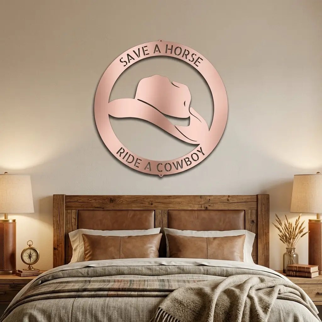 Personalized Cowboy Hat Metal Wall Art | Custom Ranch Name Sign | Western Metal Wall Decor | Rustic Farmhouse Wall Art | Made in USA
