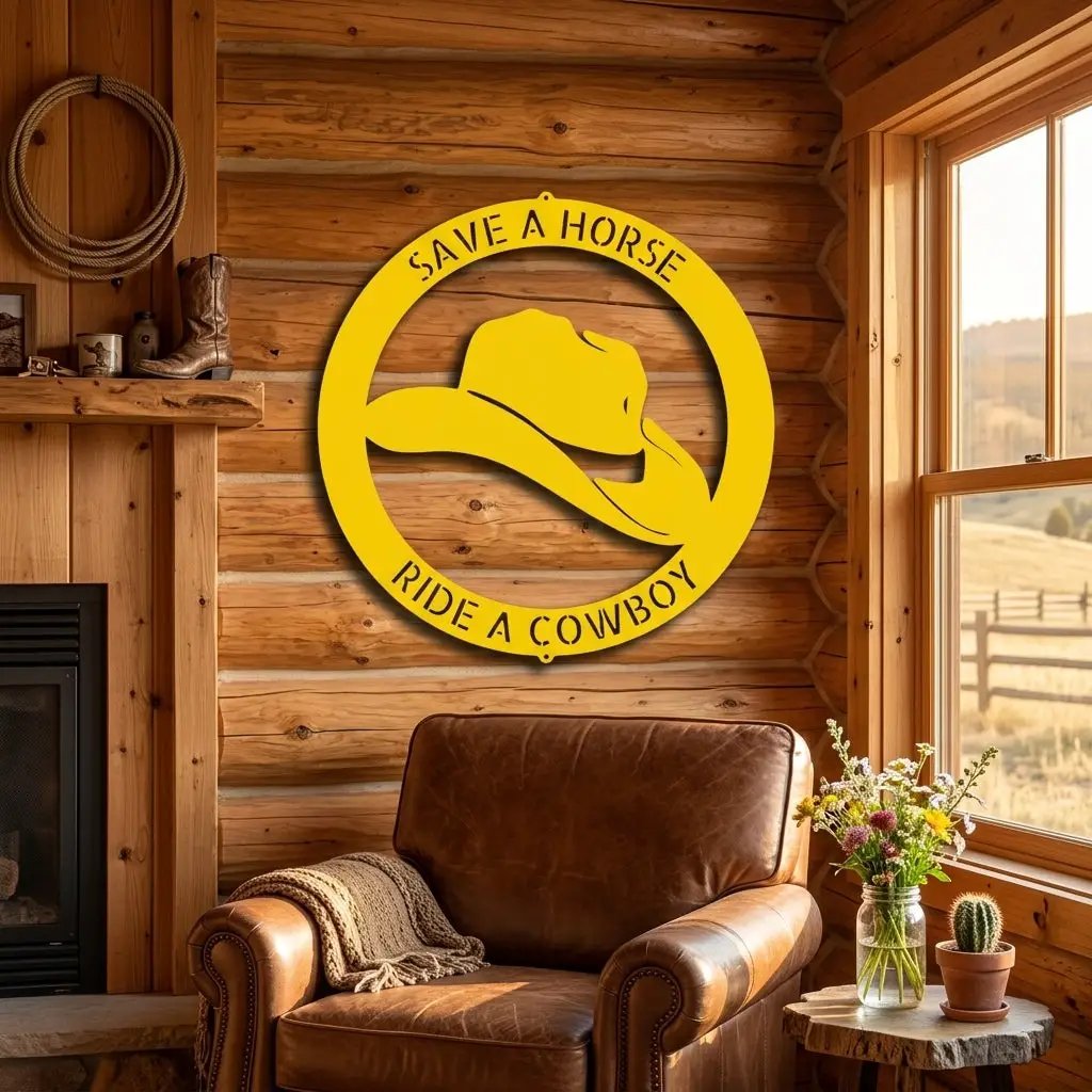 Personalized Cowboy Hat Metal Wall Art | Custom Ranch Name Sign | Western Metal Wall Decor | Rustic Farmhouse Wall Art | Made in USA
