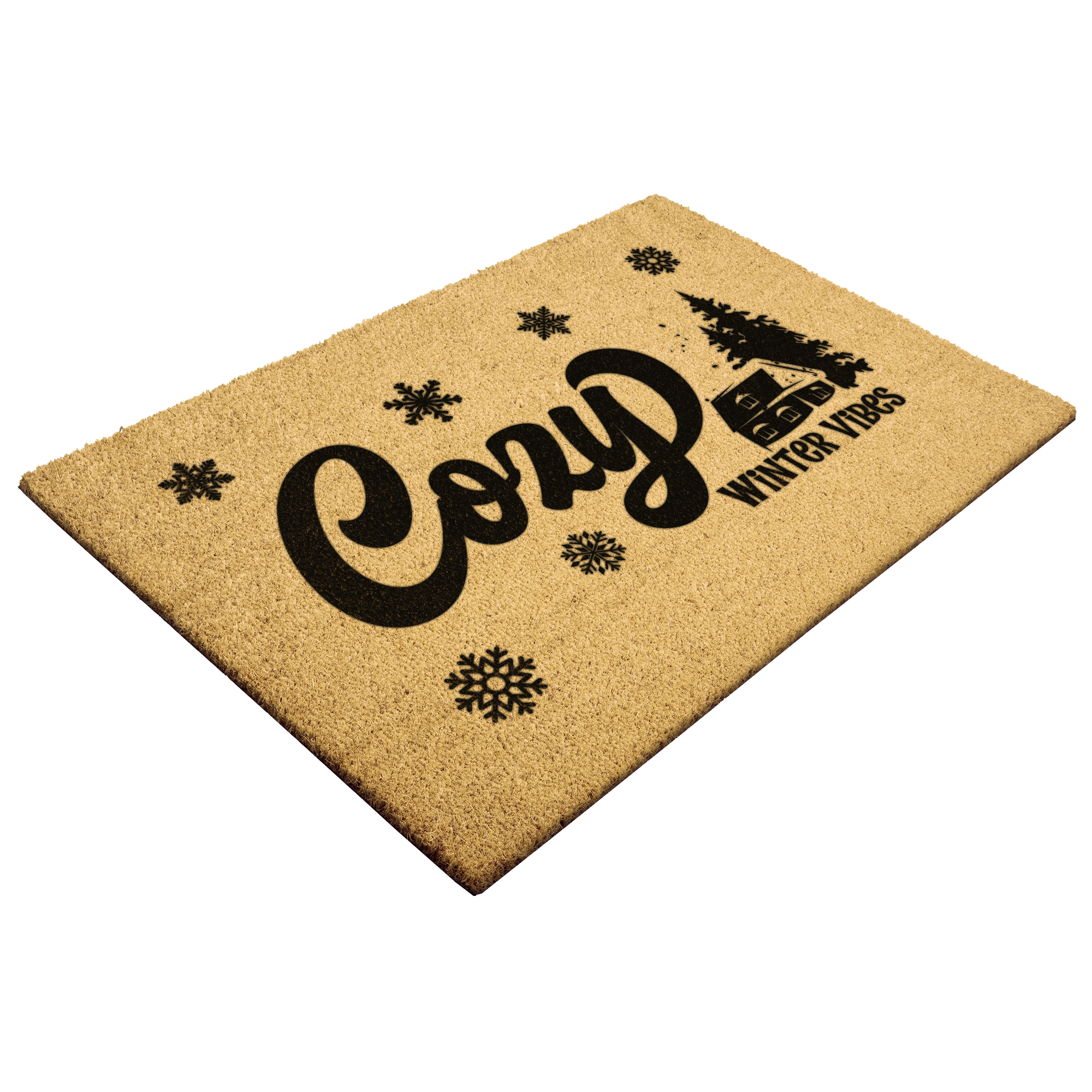 Cozy Winter Vibes Doormat | Rustic Cabin Snowflake Coir Welcome Mat | Warm & Inviting Winter Home Décor Gift
