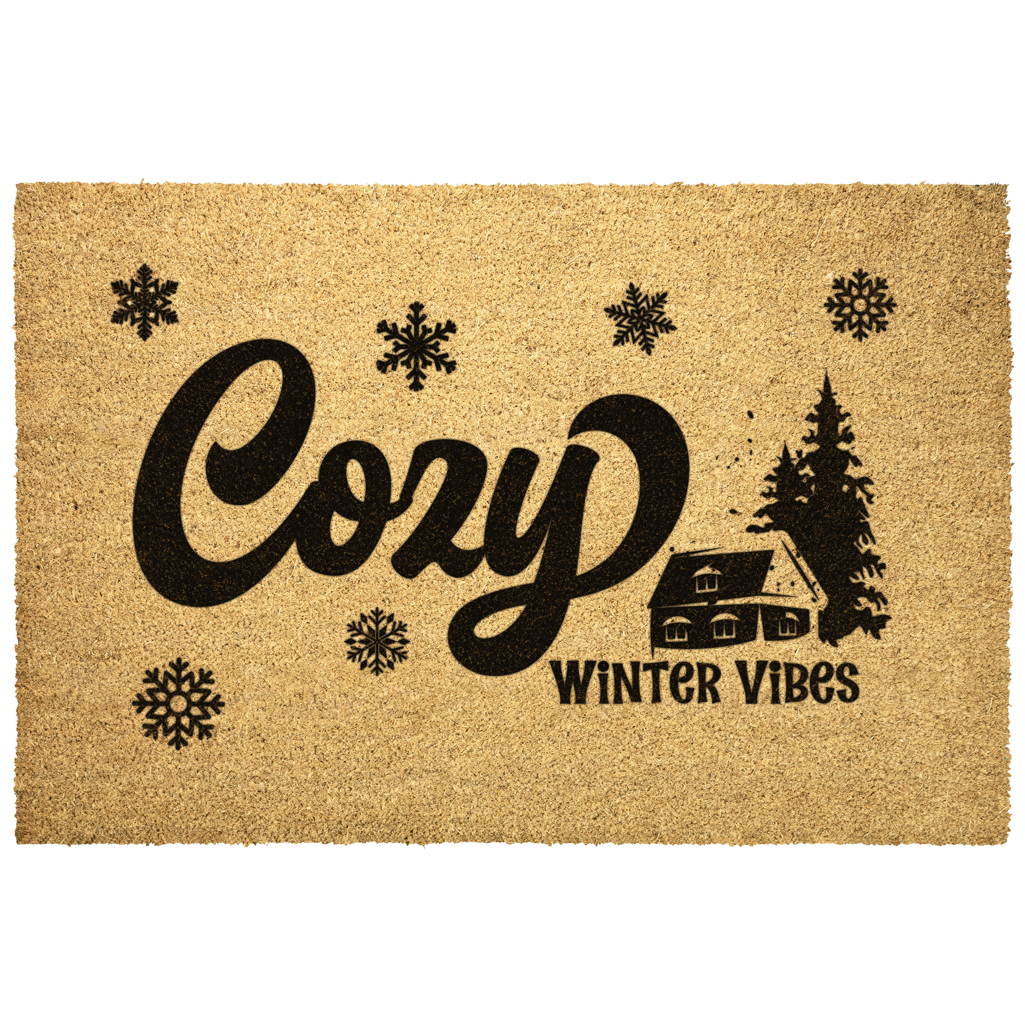 Cozy Winter Vibes Doormat | Rustic Cabin Snowflake Coir Welcome Mat | Warm & Inviting Winter Home Décor Gift