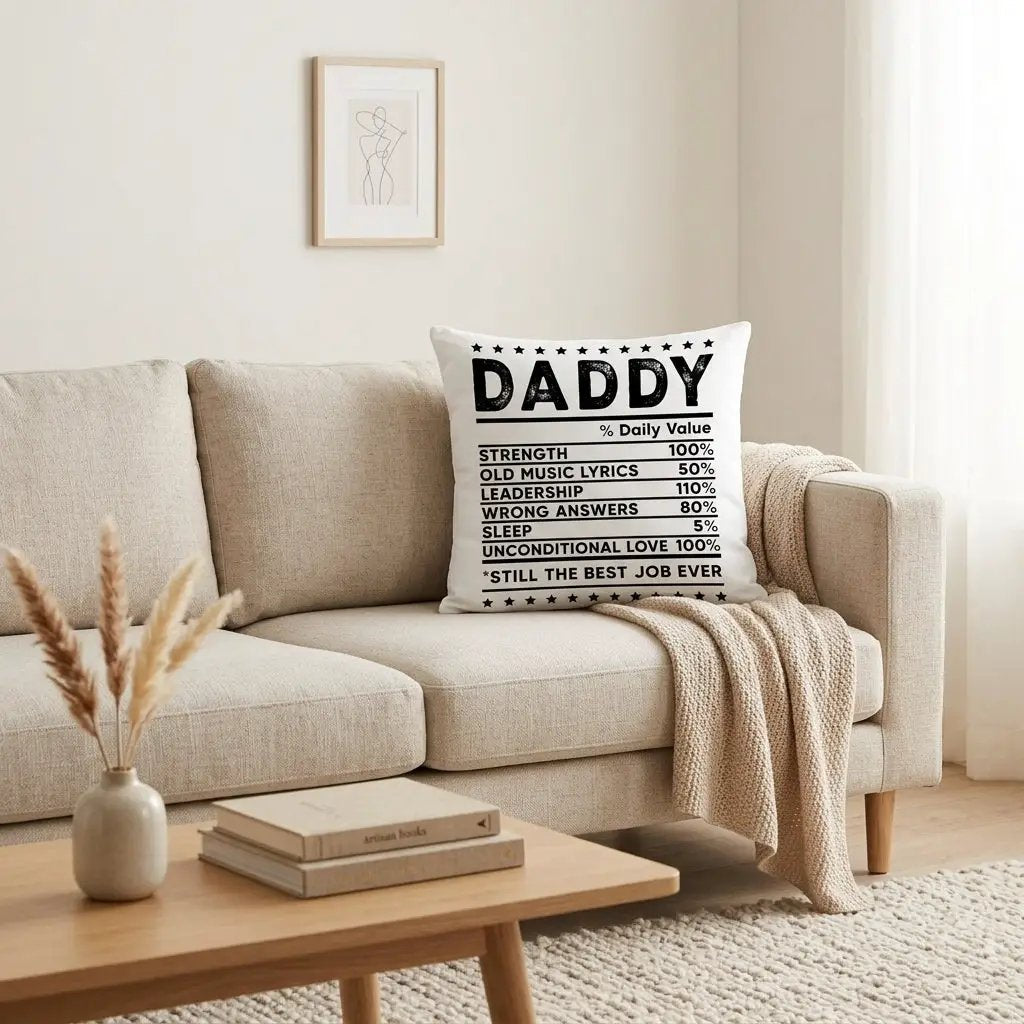 Dad Nutrition Facts Indoor/Outdoor Throw Pillow | Funny Father's Day Pillow | Dad Gift Cushion | Patio & Home Decor