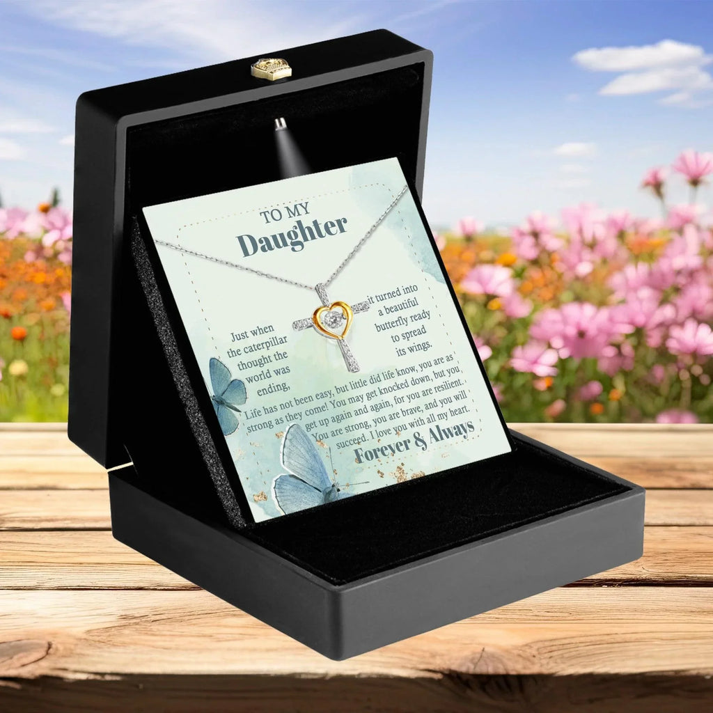 Daughter Gift for Birthday, Christmas, Graduation - Beautiful Butterfly- Cross Pendant Necklace
