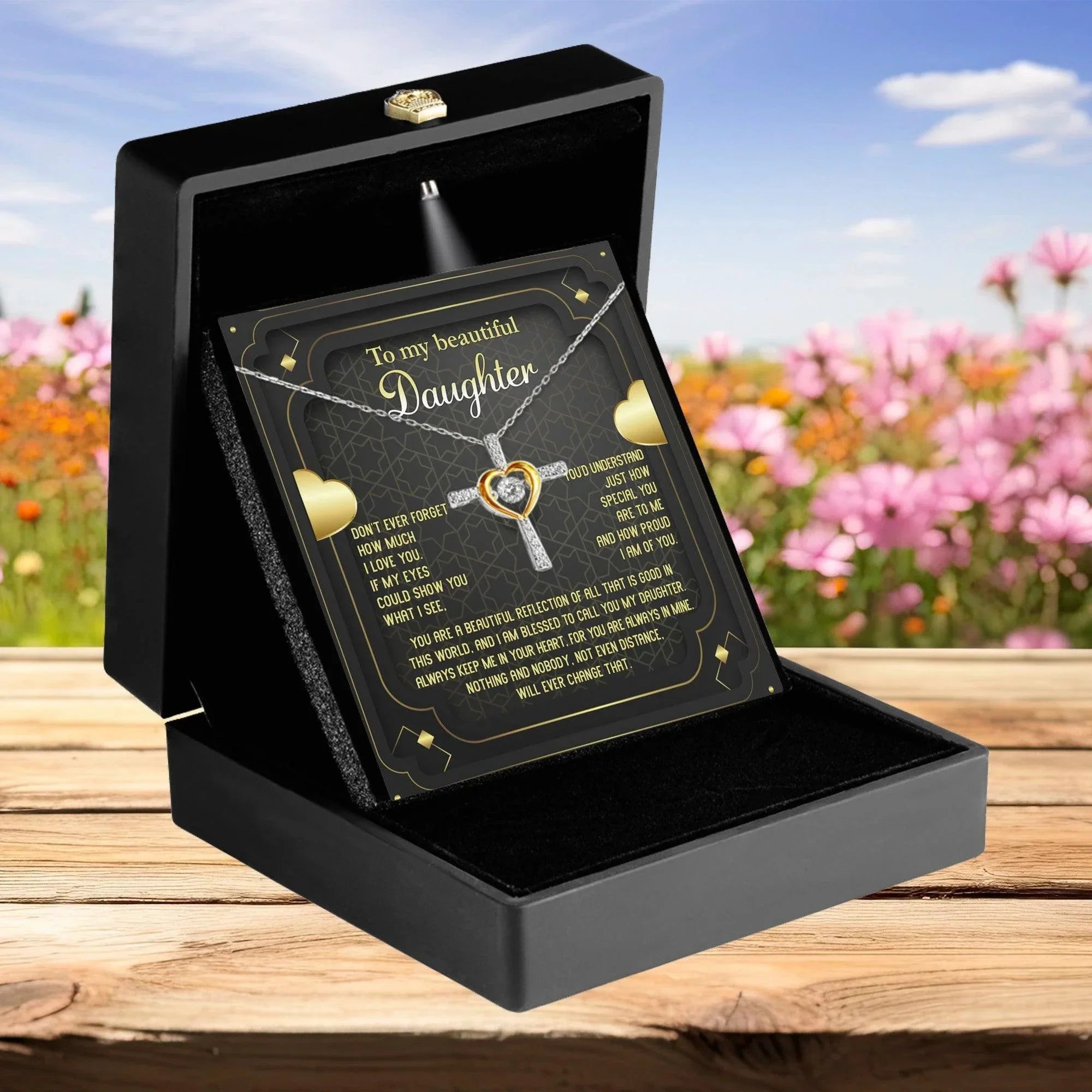 Daughter Gift for Birthday, Christmas, Graduation - Proud of You - Beautiful Reflection Cross Pendant Necklace