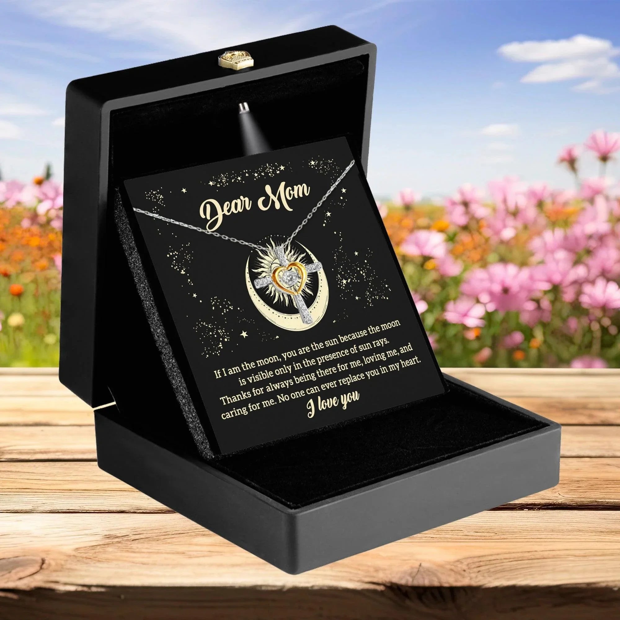 To My Mom If I am the Moon, You are the Sun Cross Pendant Necklace