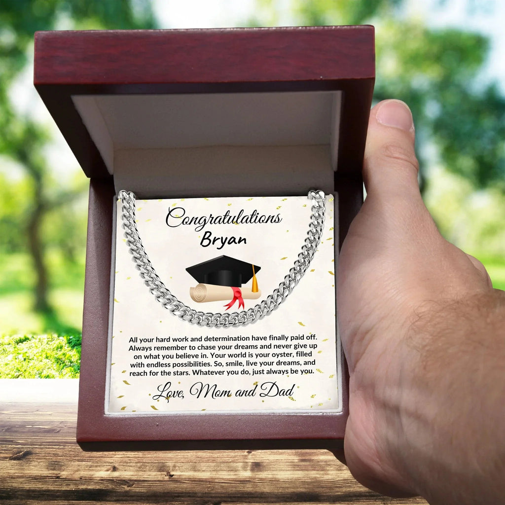 Personalized Graduation Gift for Son, Grandson, Nephew or Brother Cuban Link Necklace