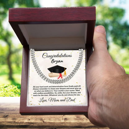 Personalized Graduation Gift for Son, Grandson, Nephew or Brother Cuban Link Necklace - Mallard Moon Gift Shop
