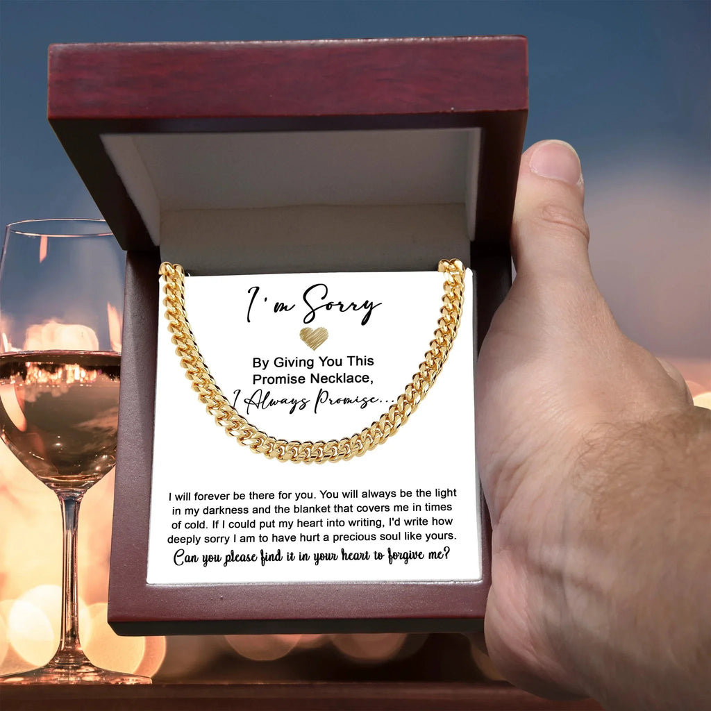 Apology Gift for Him “I’m Truly Sorry” Cuban Chain Necklace with Message Card | Forgiveness Jewelry for Him