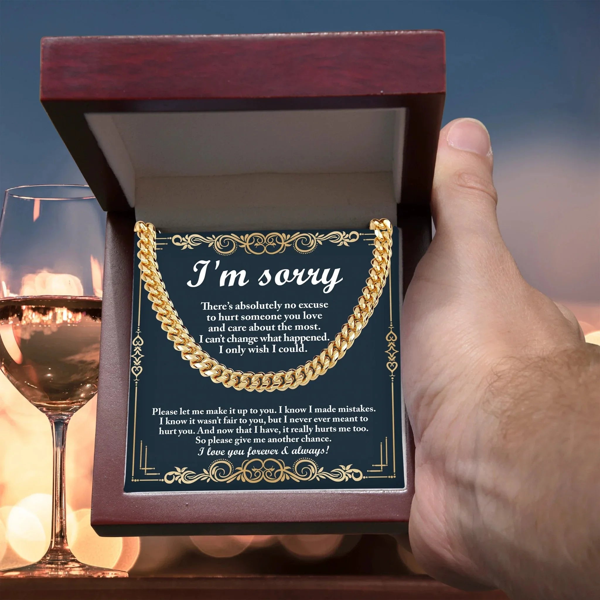 Apology Gift “I’m Sorry” Cuban Link Chain Men’s Necklace with Message Card | Forgiveness Jewelry for Boyfriend or Husband