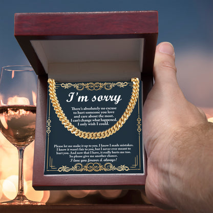 Apology Gift “I’m Sorry” Cuban Link Chain Men’s Necklace with Message Card | Forgiveness Jewelry for Boyfriend or Husband - Mallard Moon