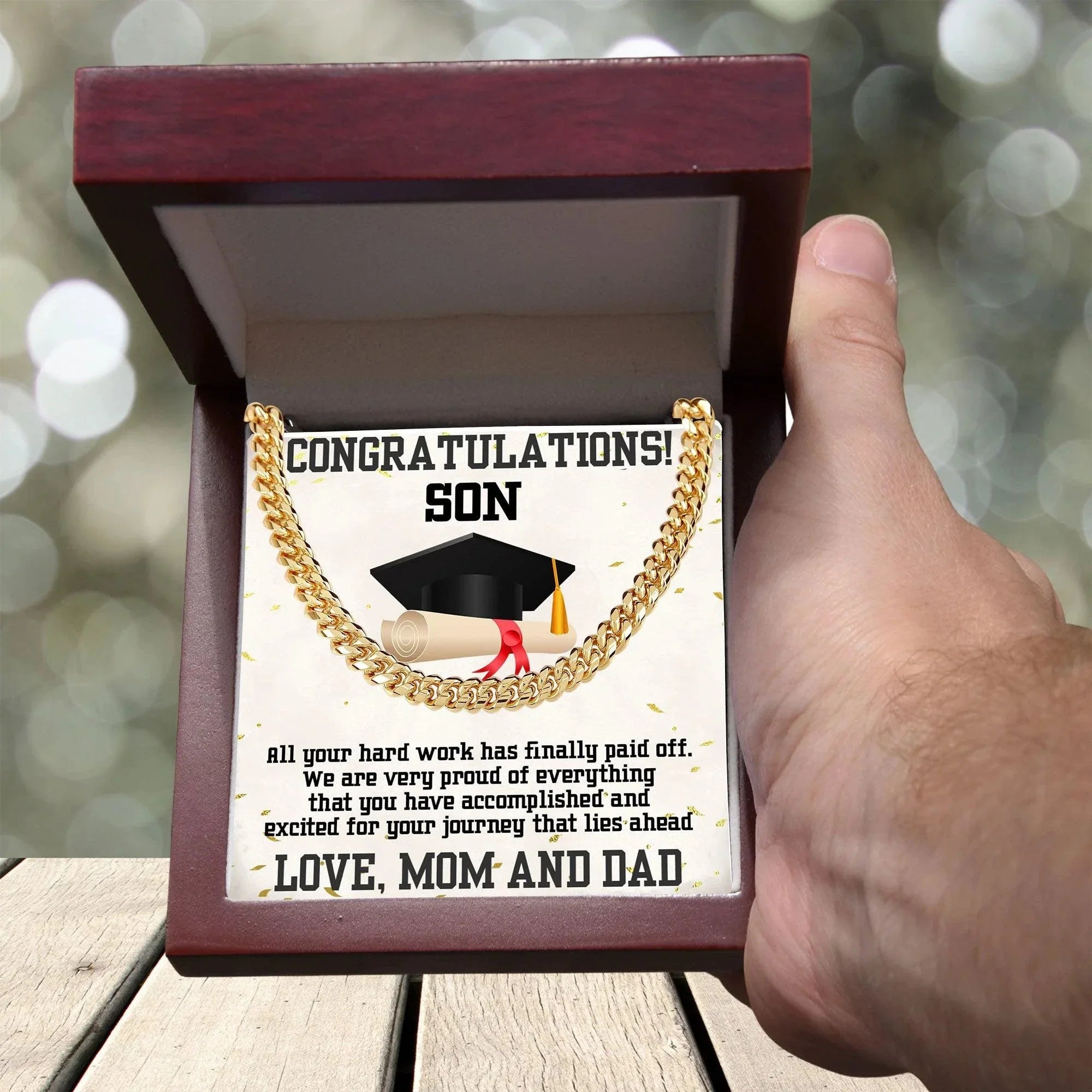 Graduation Gift for Son from Mom and Dad Personalized Cuban Link Chain Necklace