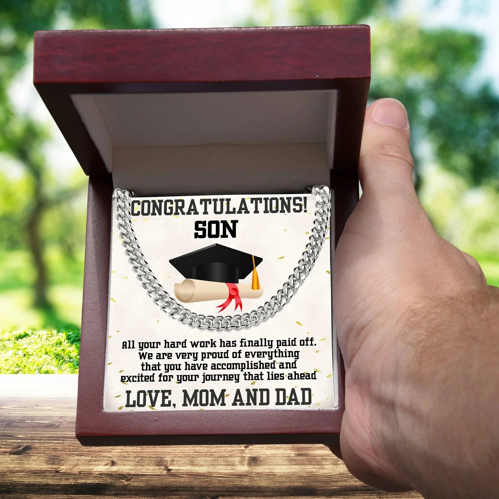 Graduation Gift for Son from Mom and Dad Personalized Cuban Link Chain Necklace
