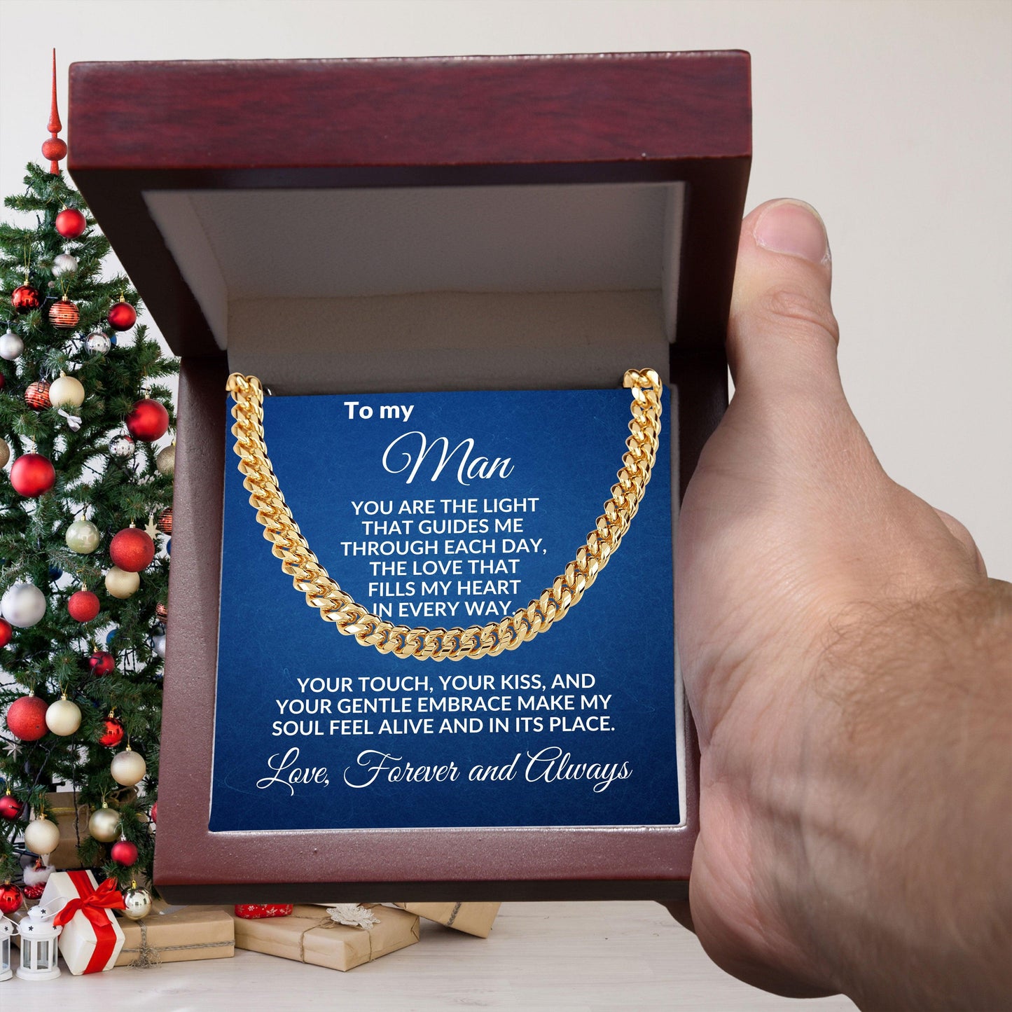 To My Man - You Make My Soul Feel Alive - Cuban Link Necklace with Message Card and Gift Box - Mallard Moon Gift Shop