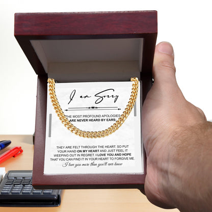 Apology Gift for Him - Sorry - Weeping In Regret - Cuban Link Chain Necklace - Mallard Moon Gift Shop
