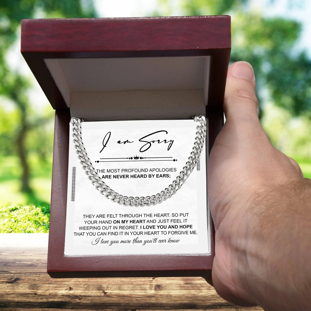Apology Gift for Him “I’m Truly Sorry” Cuban Chain Necklace with Message Card | Forgiveness Jewelry for Him