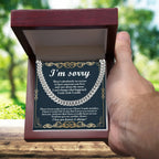 Apology Gift “I’m Sorry” Cuban Link Chain Men’s Necklace with Message Card | Forgiveness Jewelry for Boyfriend or Husband