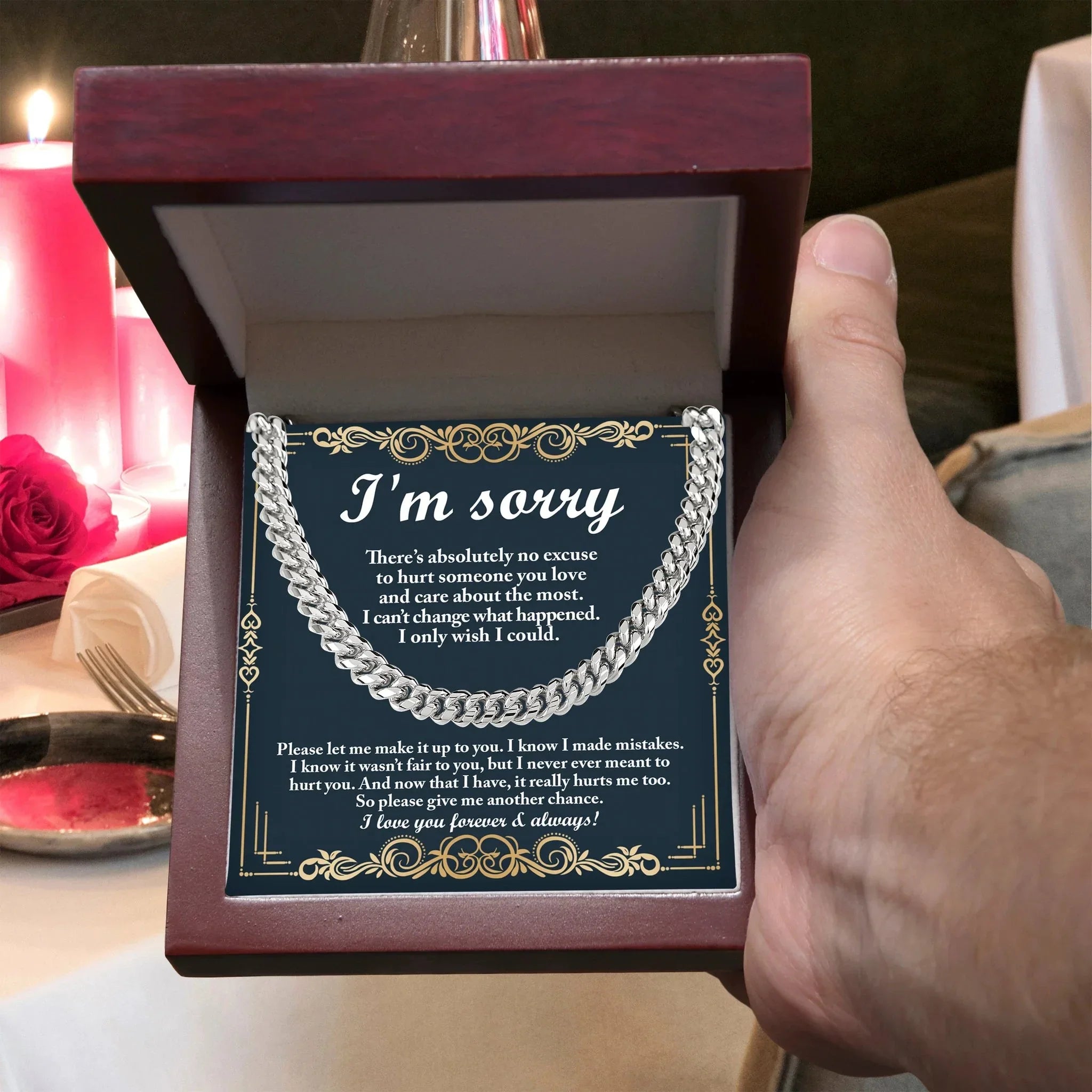 Apology Gift “I’m Sorry” Cuban Link Chain Men’s Necklace with Message Card | Forgiveness Jewelry for Boyfriend or Husband