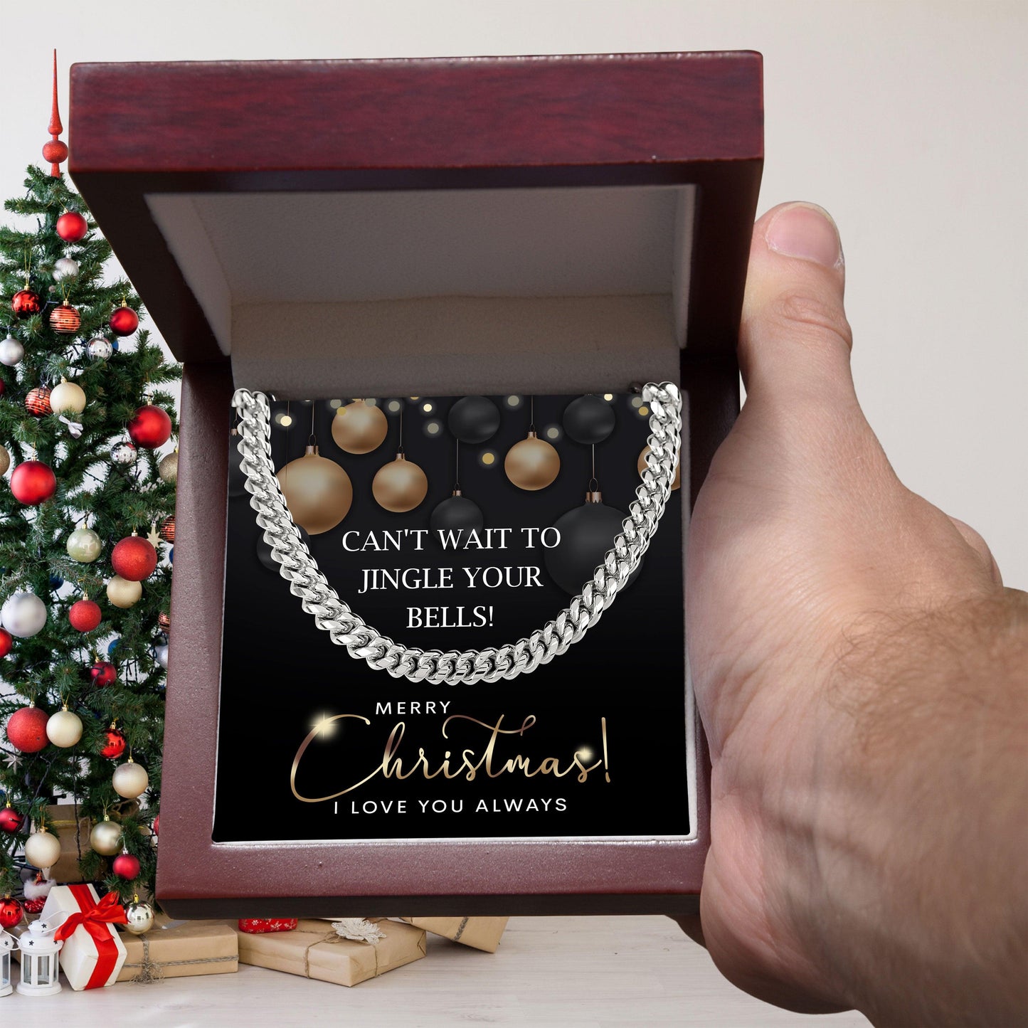 Gift for My Man - Jingle Your Bells - Cuban Link Chain Necklace - Mallard Moon Gift Shop