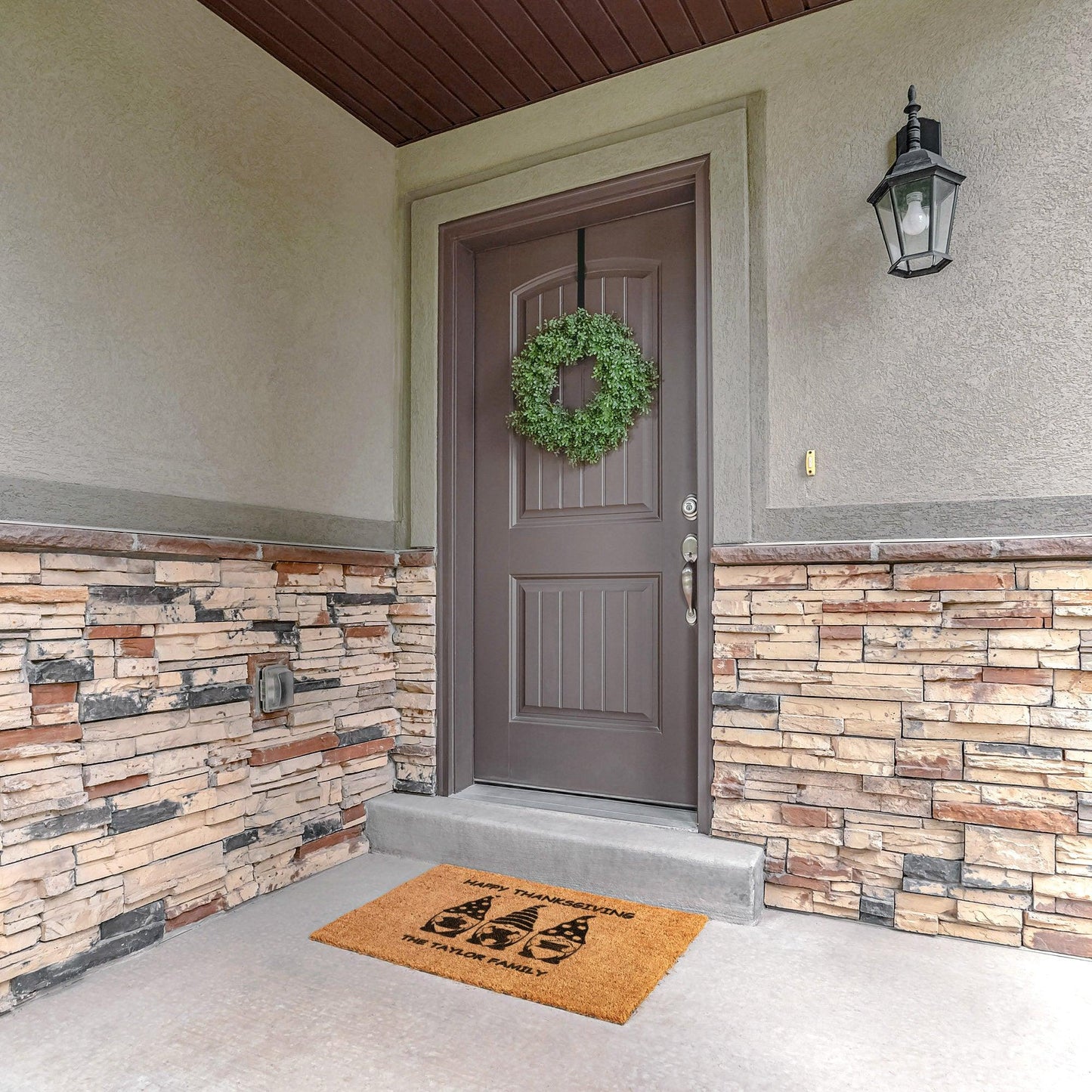Custom Gnome Thanksgiving Personalized Welcome Doormat - Mallard Moon Gift Shop