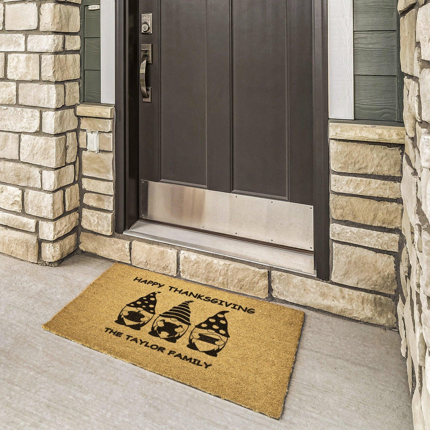 Custom Gnome Thanksgiving Personalized Welcome Doormat - Mallard Moon Gift Shop