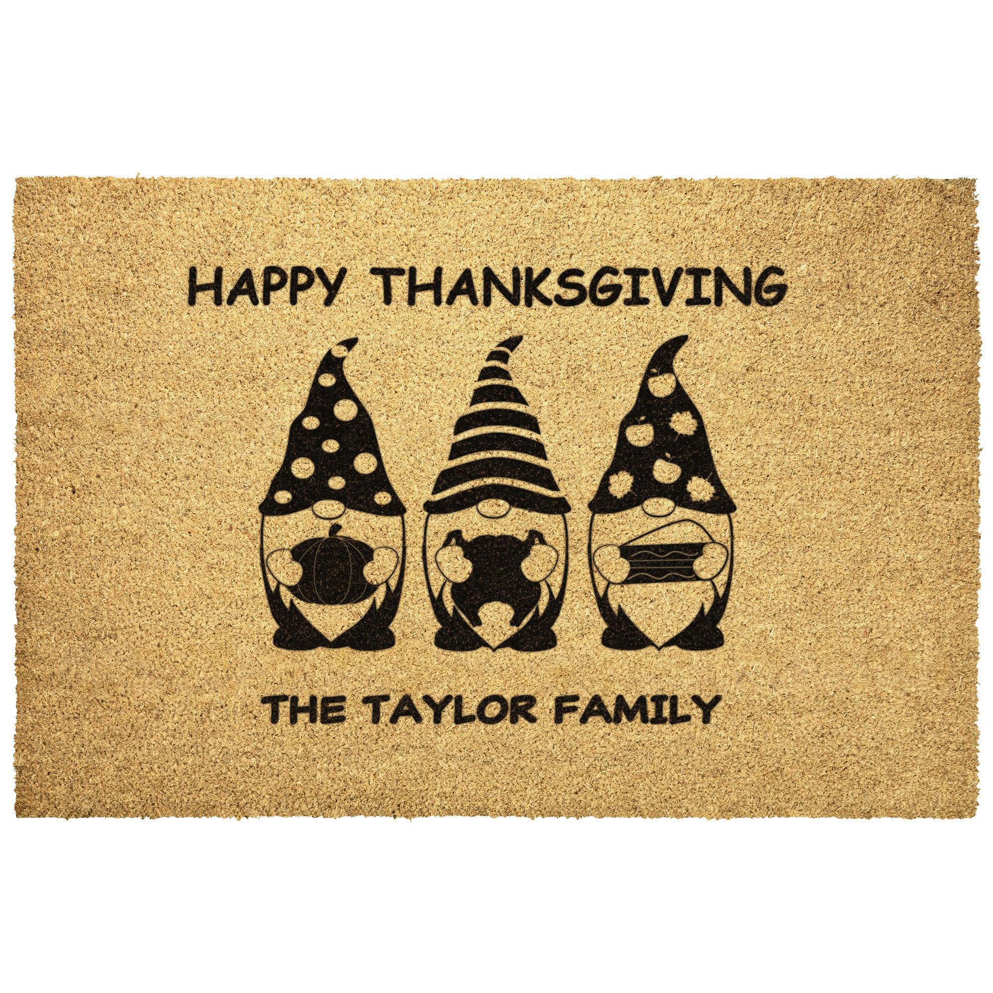 Custom Gnome Thanksgiving Personalized Welcome Doormat - Mallard Moon Gift Shop