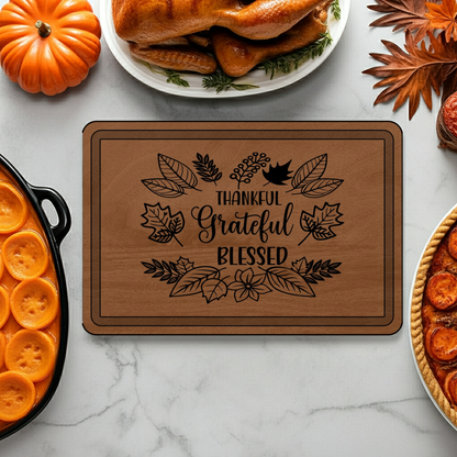 Engraved Wooden Cutting Board, Thankful Grateful Blessed Kitchen Decor, Personalized Gift for Thanksgiving, Wedding, Housewarming