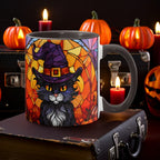 Halloween Black Cat Witch Stained Glass Ceramic Two-tone Mug – Spooky Fall Coffee Cup for Cat Lovers