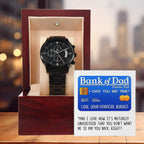 Bank of Dad Funny Father's Day Gift – I Owe You Big Time Credit Card Message – Black Chronograph Watch from Your Favorite Financial Burden