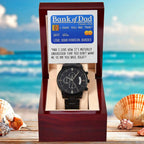 Bank of Dad Funny Father's Day Gift – I Owe You Big Time Credit Card Message – Black Chronograph Watch from Your Favorite Financial Burden