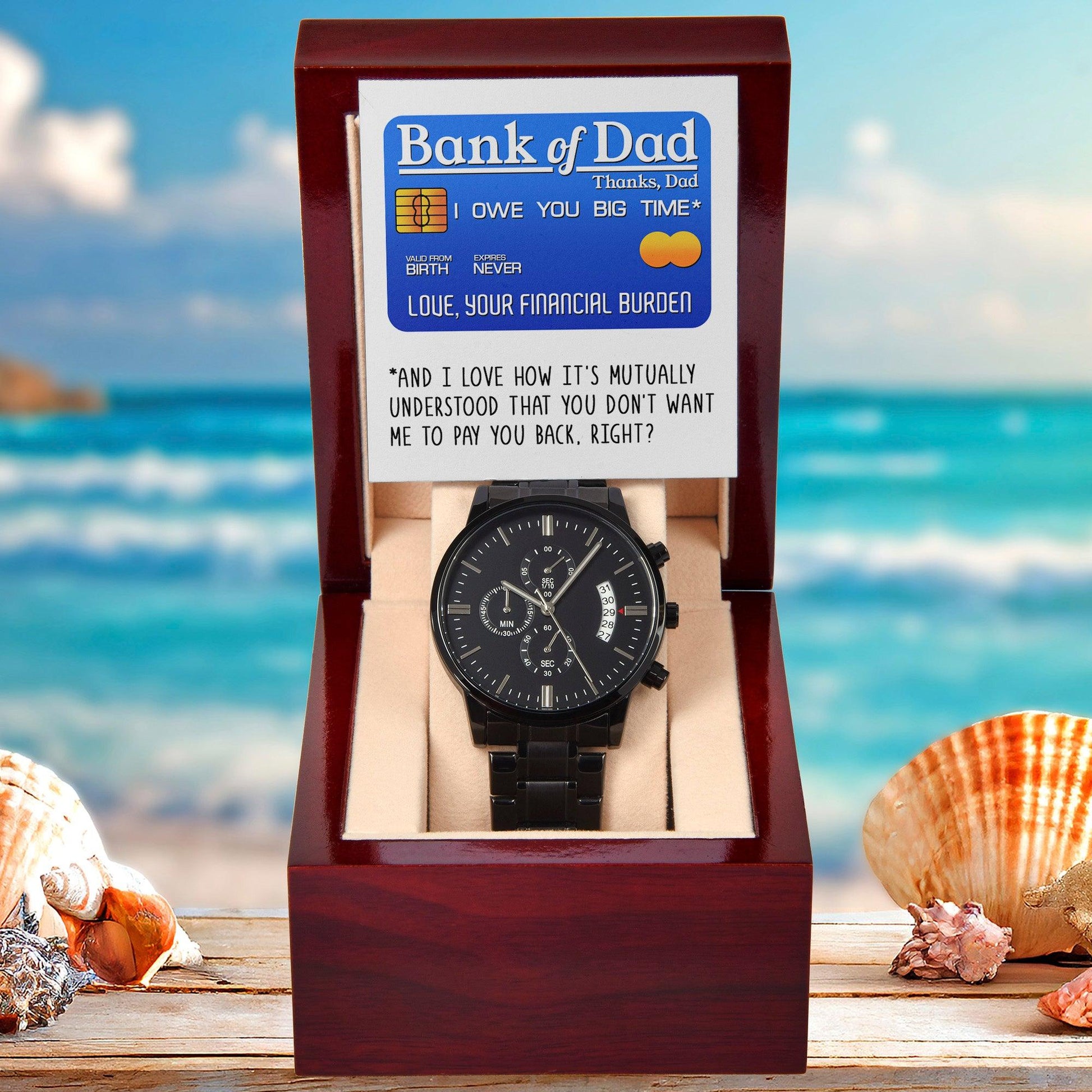 Dad Gift - Bank Of Dad - Black Chronograph Watch - Mallard Moon Gift Shop