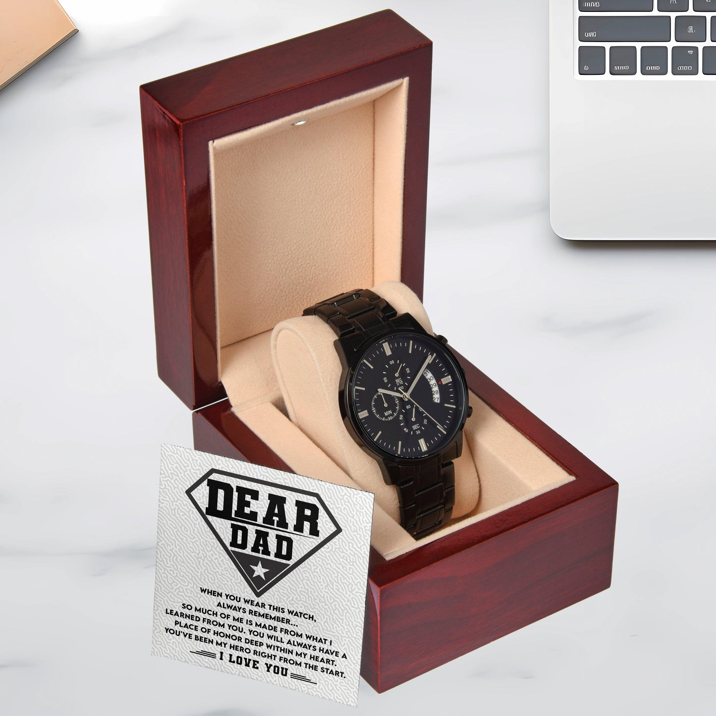 Dear Dad, You are my Hero Men's Black Chronograph Watch - Mallard Moon Gift Shop