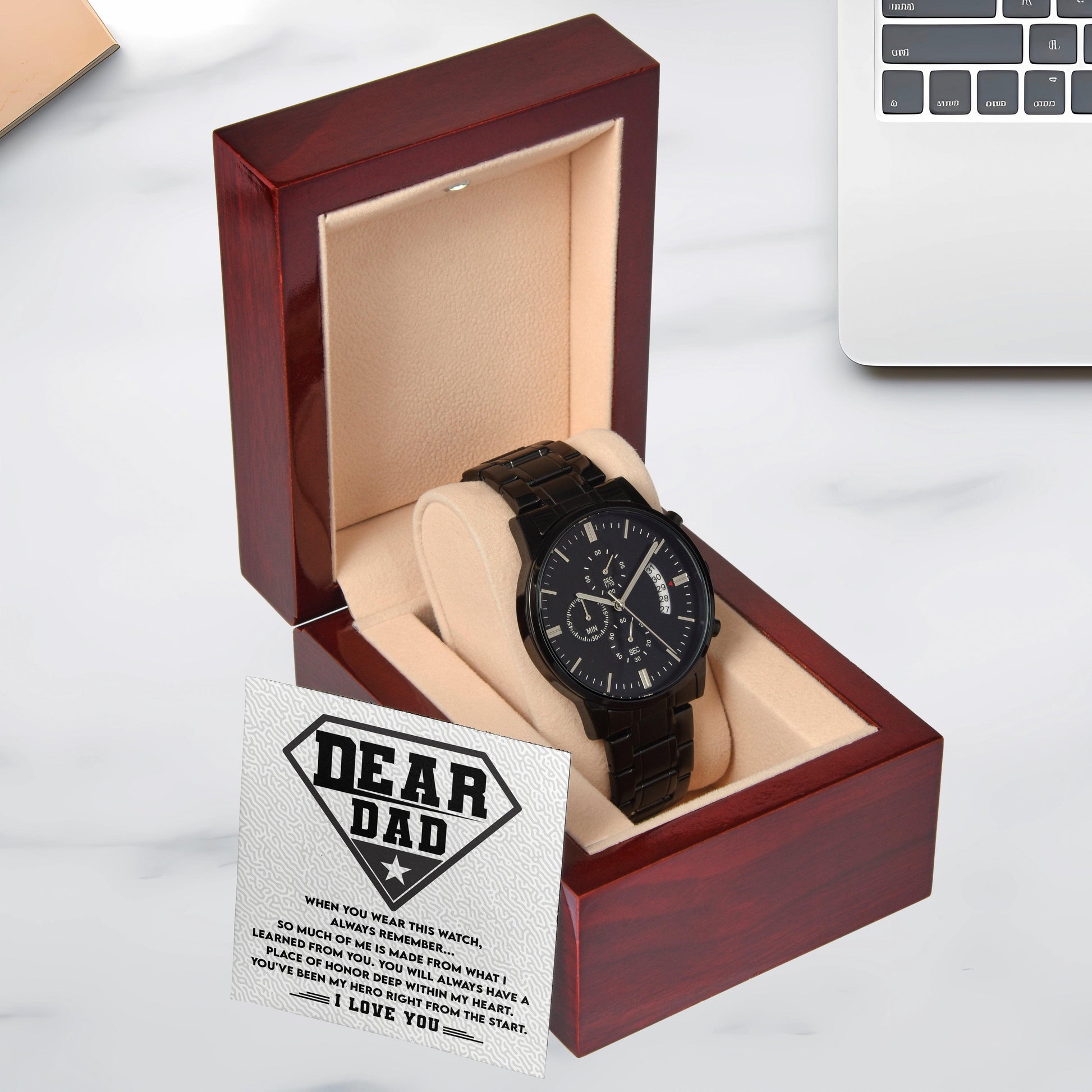 Dear Dad, You are my Hero Men's Black Chronograph Watch - Mallard Moon Gift Shop