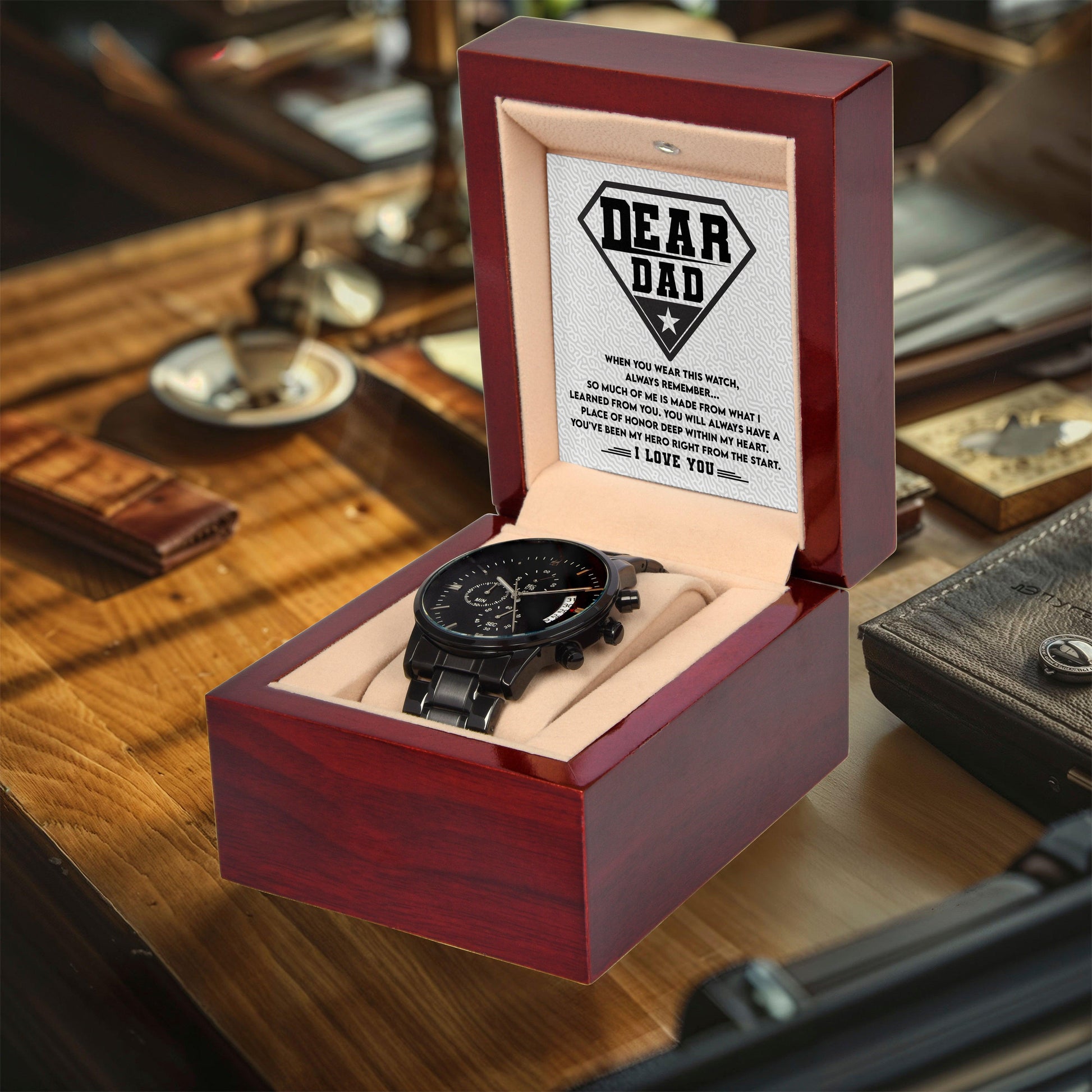 Dear Dad, You are my Hero Men's Black Chronograph Watch - Mallard Moon Gift Shop