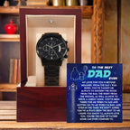 To the Best Dad Ever Black Chronograph Watch Gift – Meaningful Father's Day Gift from Son or Daughter, Thoughtful Dad Appreciation Keepsake, Water-Resistant Stainless Steel Watch with Sentimental Message Card