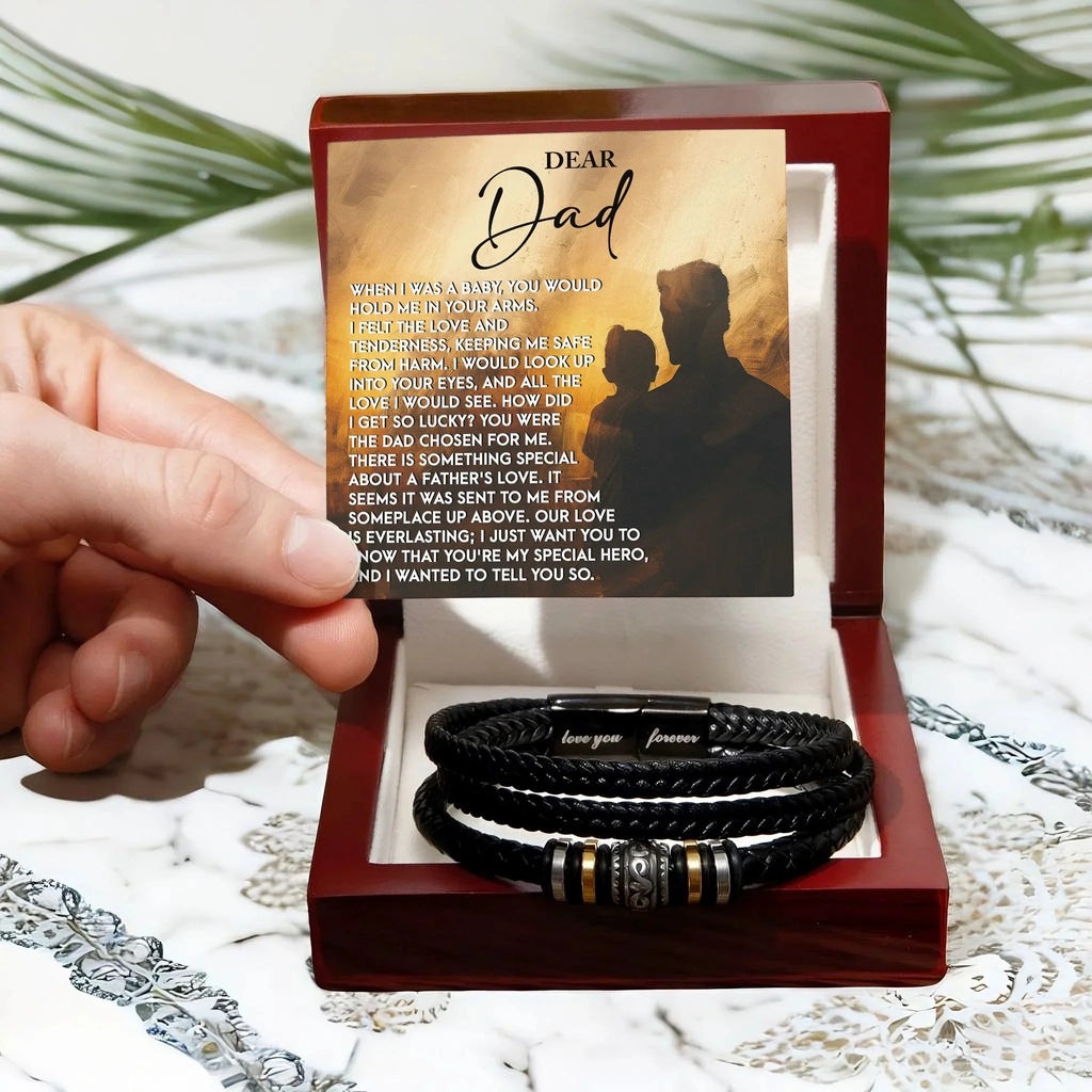 Dad Father's Day Gift - Men's “Love You Forever” Bracelet with “Chosen Love” Sentimental Message Card - Vegan Leather Bracelet - Heartfelt Gift for Dad from Son or Daughter
