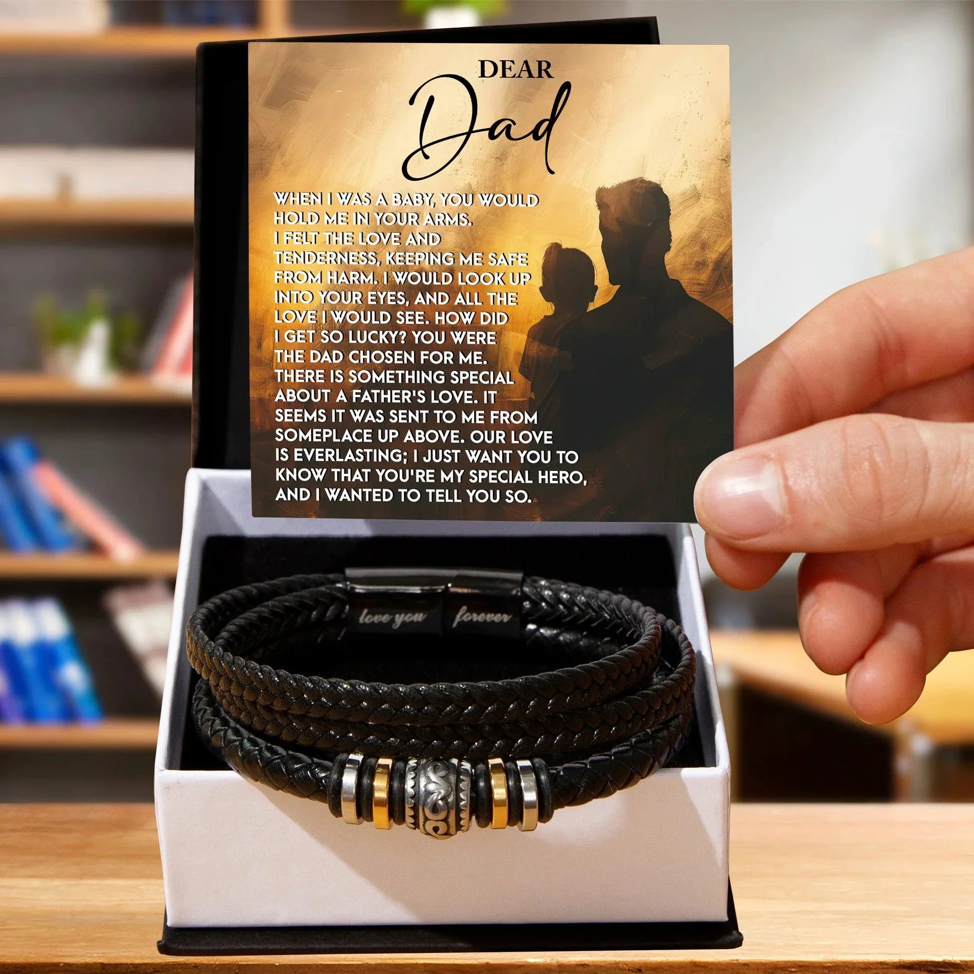 Dad Father's Day Gift - Men's “Love You Forever” Bracelet with “Chosen Love” Sentimental Message Card - Vegan Leather Bracelet - Heartfelt Gift for Dad from Son or Daughter