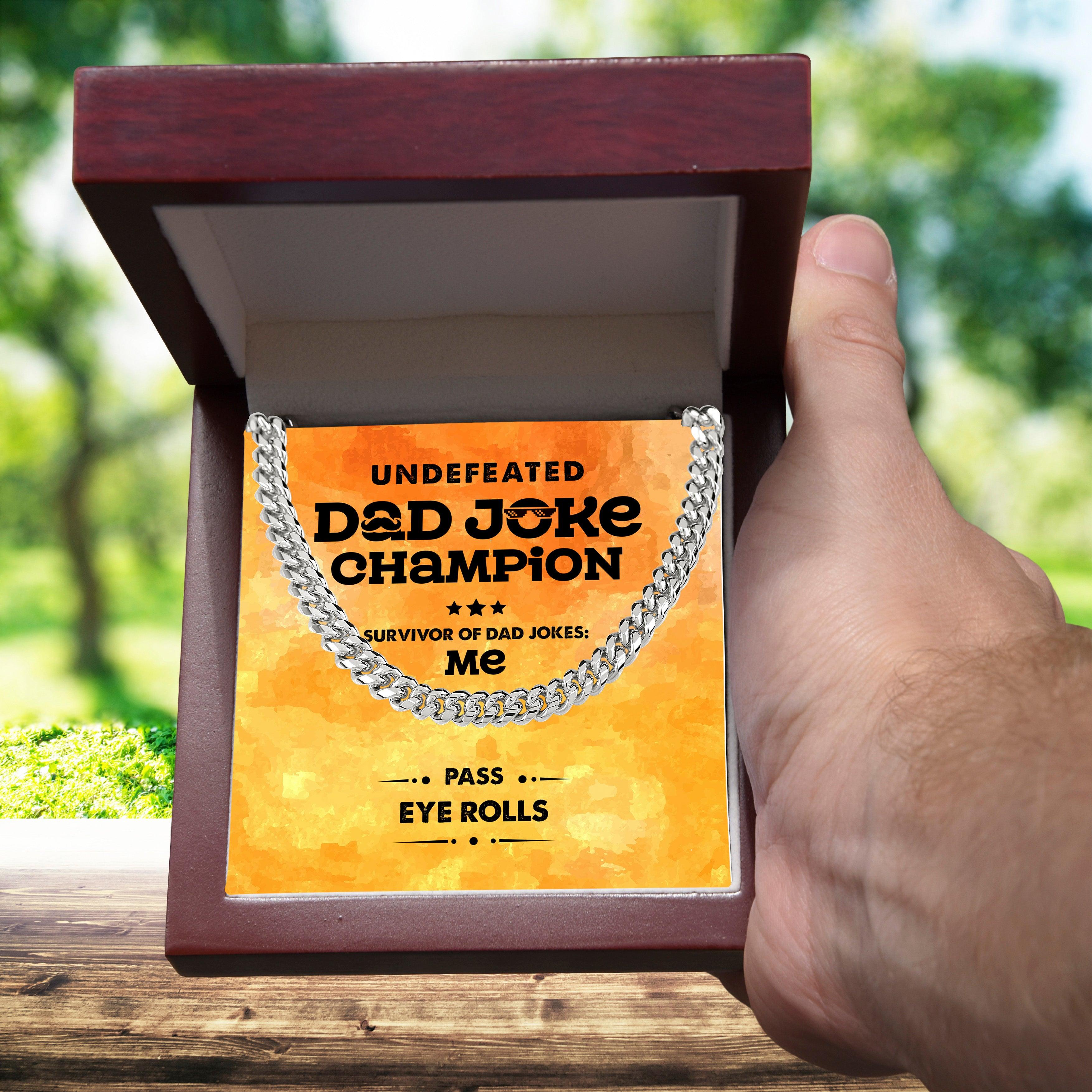 Dad Gift -Dad Joke Champion Cuban Chain Link Necklace with Gift Box - Mallard Moon Gift Shop