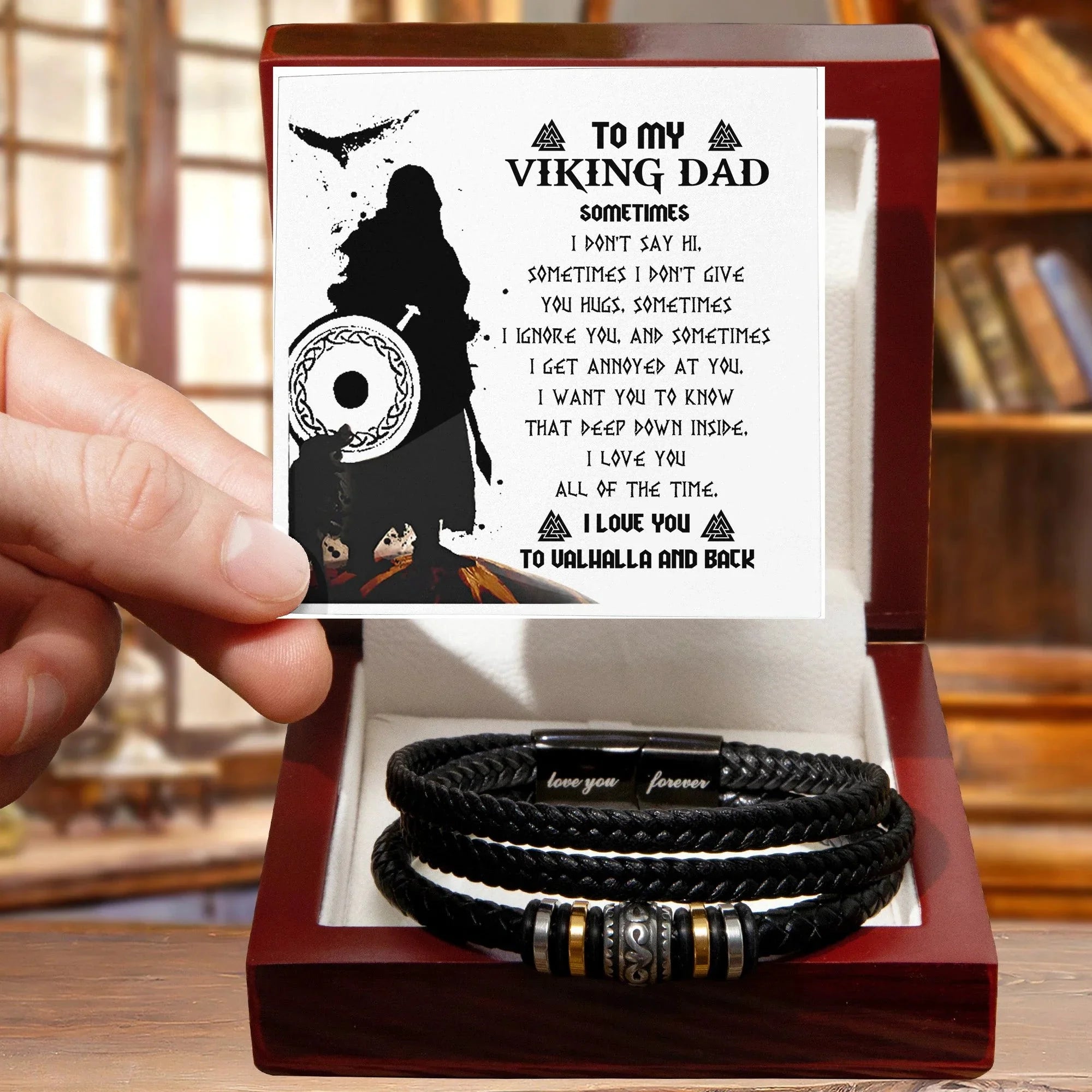 To My Viking Dad Bracelet – Deep Down I Love You All the Time – Norse Father's Day Gift for Strong Dads, Sentimental Keepsake from Son or Daughter