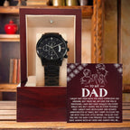 To My Dad Chronograph Watch - Heartfelt Expressive Love Message Card Gift for Dad from Child - Stylish Black Stainless-Steel Timepiece - Father's Day, Birthday, Christmas Keepsake for Dad