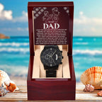 To My Dad Chronograph Watch - Heartfelt Expressive Love Message Card Gift for Dad from Child - Stylish Black Stainless-Steel Timepiece - Father's Day, Birthday, Christmas Keepsake for Dad