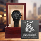 To My Dad Black Chronograph Watch - Meaningful Father's Day Gift with Family Love Message and Fox & Kit Design - Elegant Gift Box Included