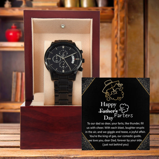 Dad Gift -Funny Happy Farter's Day Black Chronograph Watch - Mallard Moon Gift Shop
