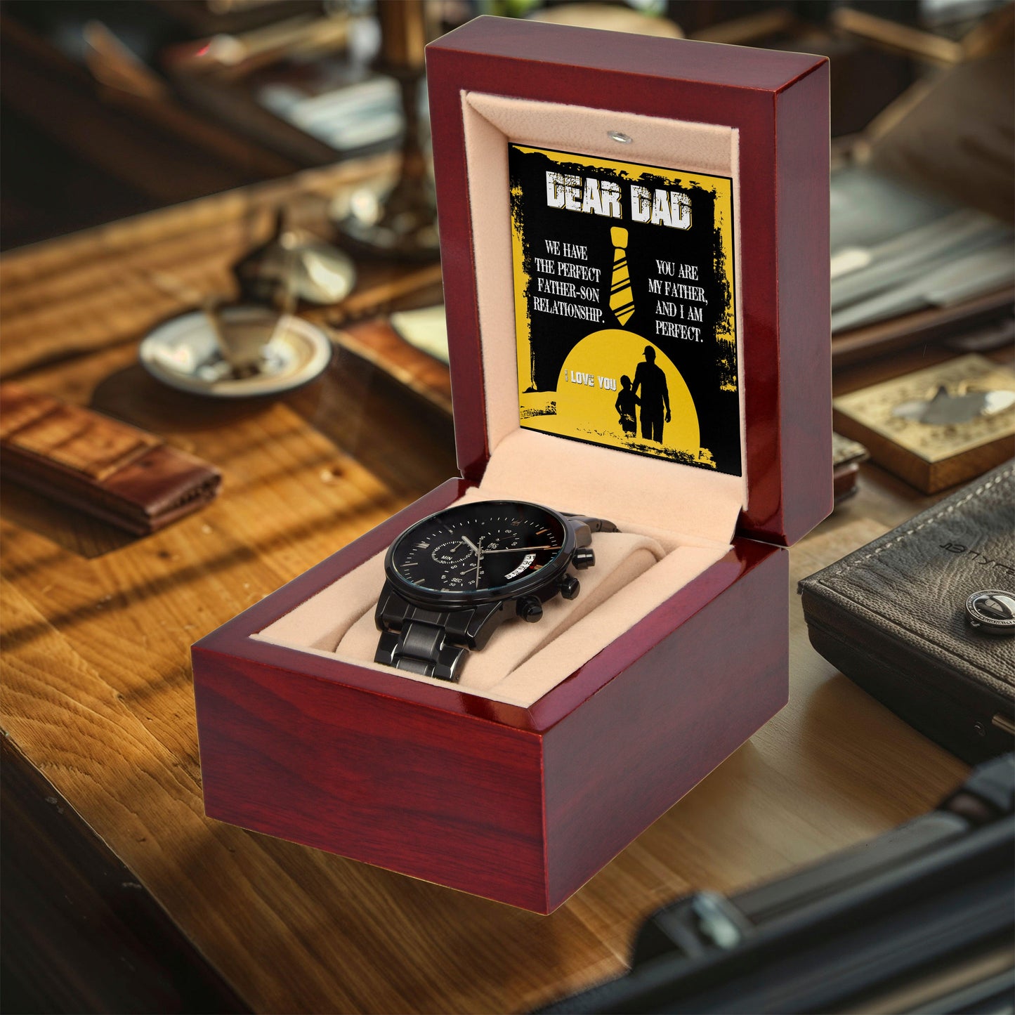 Dear Dad - We Have the Perfect Father Son Relationship Black Chronograph Watch - Mallard Moon Gift Shop